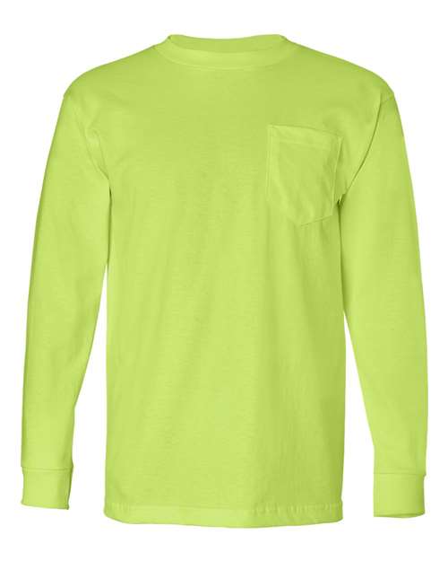 Bayside Unisex USA-Made Long Sleeve Pocket T-Shirt (Part 1 of 2) - Lime Green