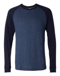 BELLA + CANVAS Men's Long Sleeve Jersey Baseball Tee - Heather Navy/ Midnight