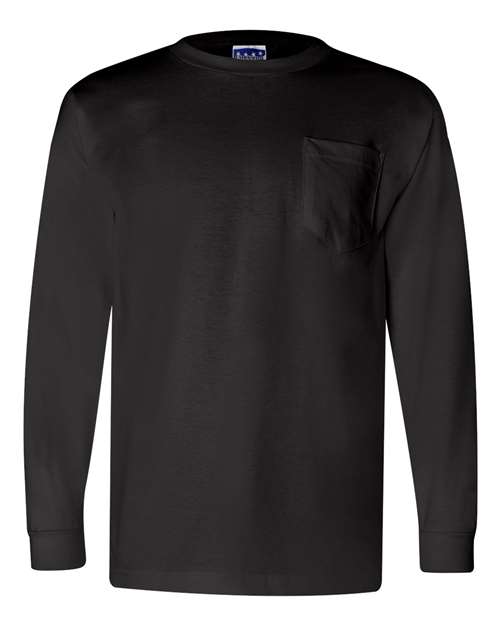 Bayside Unisex Union-Made Long Sleeve Pocket T-Shirt - Black