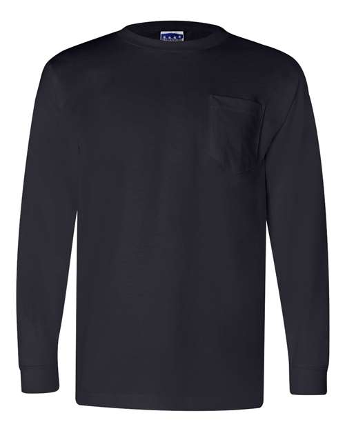 Bayside Unisex Union-Made Long Sleeve Pocket T-Shirt - Navy