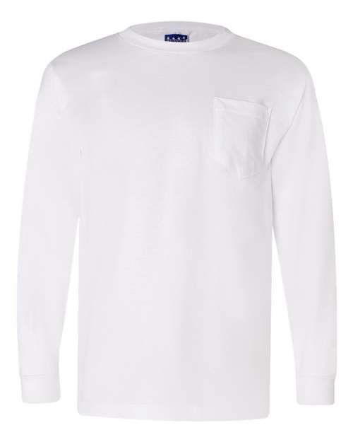 Bayside Unisex Union-Made Long Sleeve Pocket T-Shirt - White
