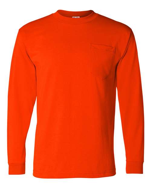 Bayside Unisex USA-Made 50/50 Long Sleeve Pocket T-Shirt - Safety Orange