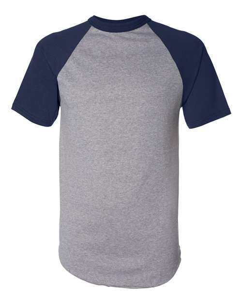 Augusta Sportswear Unisex Raglan Baseball Jersey - Athletic Heather/ Navy