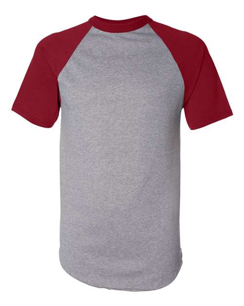 Augusta Sportswear Unisex Raglan Baseball Jersey - Athletic Heather/ Red