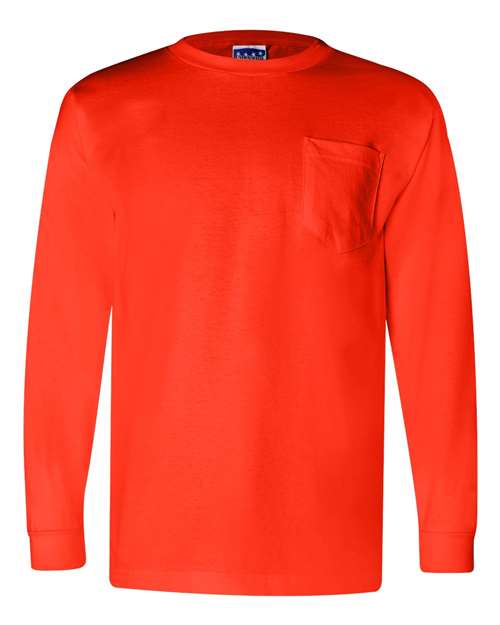 Bayside Unisex Union-Made Long Sleeve Pocket T-Shirt - Orange