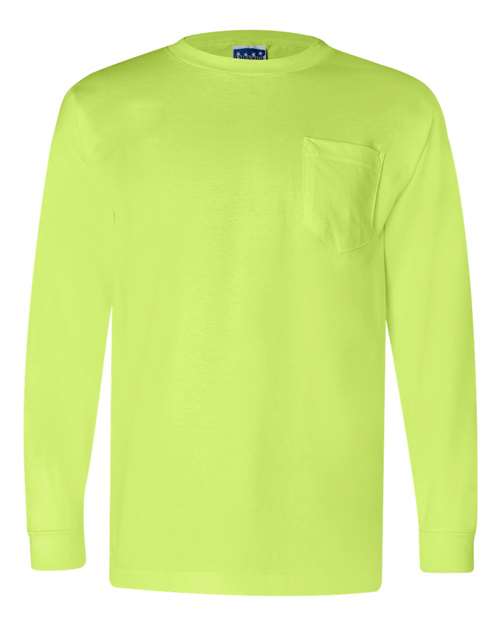 Bayside Unisex Union-Made Long Sleeve Pocket T-Shirt - Lime Green