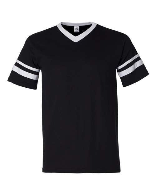 Augusta Sportswear V-Neck Jersey with Striped Sleeves (Part 1 of 2) - Black/ White