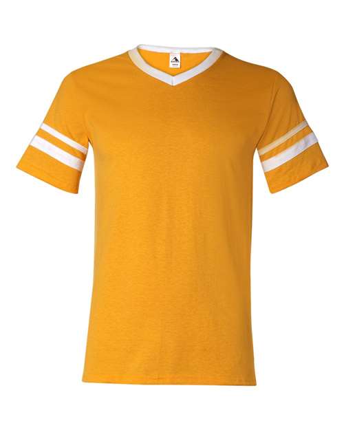 Augusta Sportswear V-Neck Jersey with Striped Sleeves (Part 1 of 2) - Gold/ White