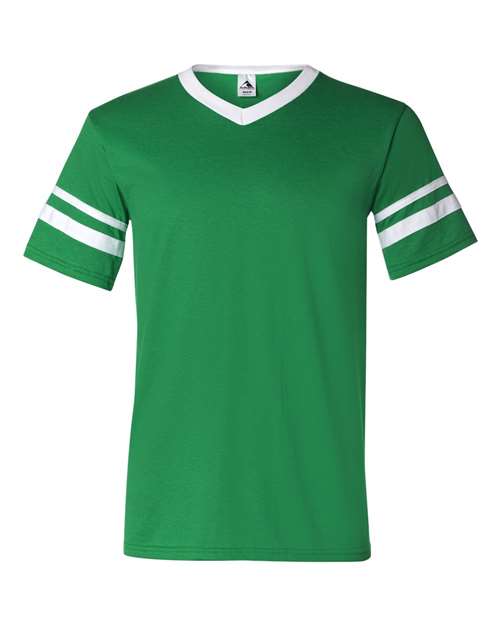 Augusta Sportswear V-Neck Jersey with Striped Sleeves (Part 1 of 2) - Kelly/ White