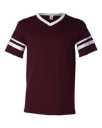 Augusta Sportswear V-Neck Jersey with Striped Sleeves (Part 1 of 2) - Maroon/ White