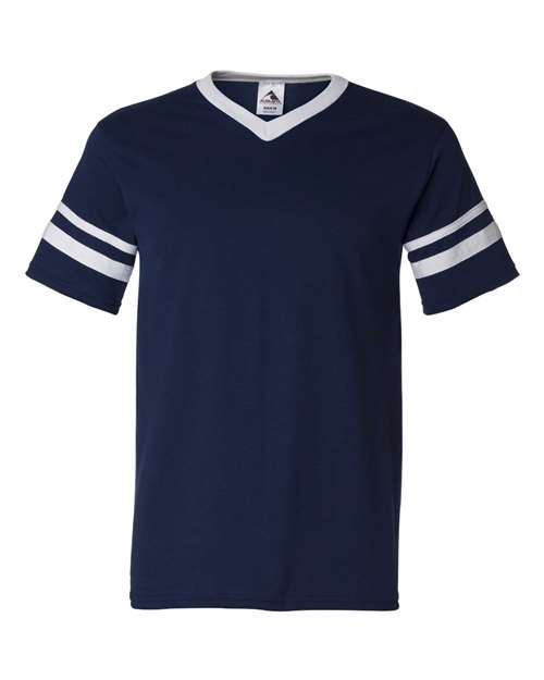 Augusta Sportswear V-Neck Jersey with Striped Sleeves (Part 1 of 2) - Navy/ White