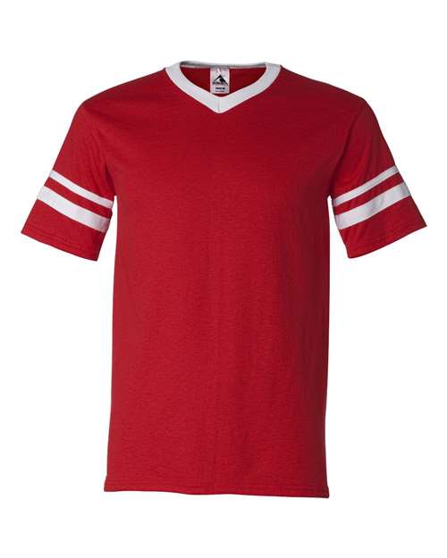 Augusta Sportswear V-Neck Jersey with Striped Sleeves (Part 2 of 2) - Red/ White