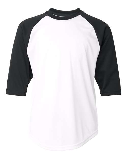 Badger Youth B-Core Three-Quarter Sleeve Baseball T-Shirt - White/ Black
