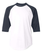 Badger Youth B-Core Three-Quarter Sleeve Baseball T-Shirt - White/ Navy