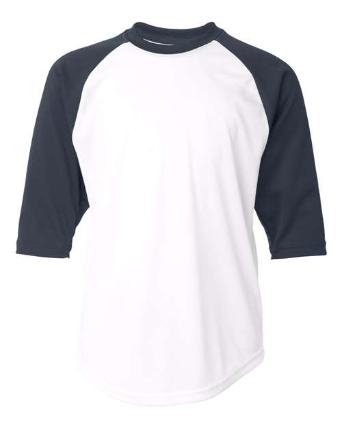 Badger Youth B-Core Three-Quarter Sleeve Baseball T-Shirt - White/ Navy