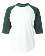 Badger Youth B-Core Three-Quarter Sleeve Baseball T-Shirt - White/ Forest