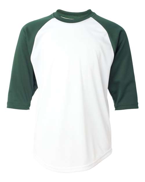 Badger Youth B-Core Three-Quarter Sleeve Baseball T-Shirt - White/ Forest