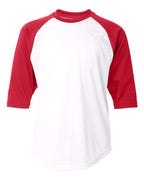 Badger Youth B-Core Three-Quarter Sleeve Baseball T-Shirt - White/ Red
