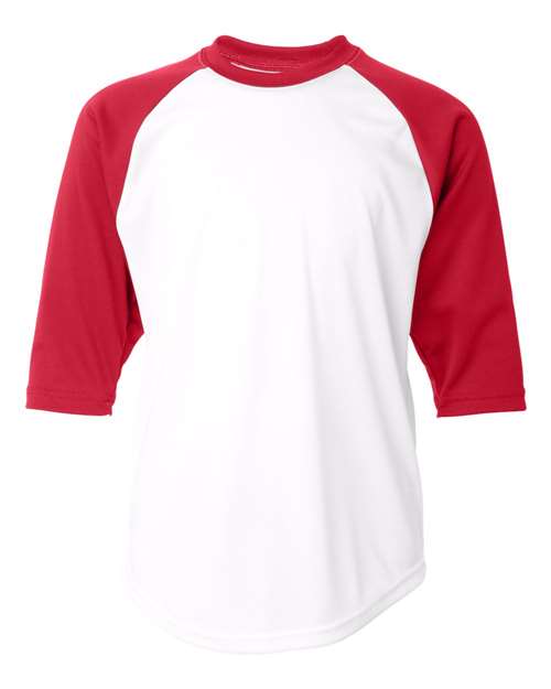 Badger Youth B-Core Three-Quarter Sleeve Baseball T-Shirt - White/ Red