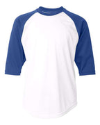 Badger Youth B-Core Three-Quarter Sleeve Baseball T-Shirt - White/ Royal