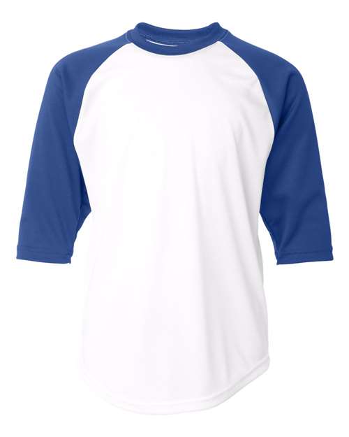 Badger Youth B-Core Three-Quarter Sleeve Baseball T-Shirt - White/ Royal