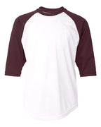 Badger Youth B-Core Three-Quarter Sleeve Baseball T-Shirt - White/ Maroon