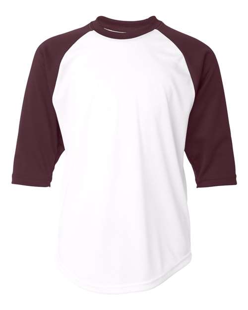 Badger Youth B-Core Three-Quarter Sleeve Baseball T-Shirt - White/ Maroon