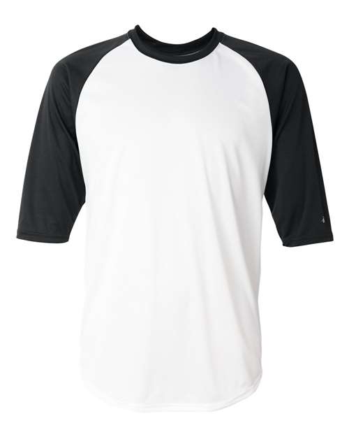 Badger Men's B-Core Three-Quarter Sleeve Baseball T-Shirt - White/ Black