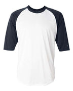 Badger Men's B-Core Three-Quarter Sleeve Baseball T-Shirt - White/ Navy