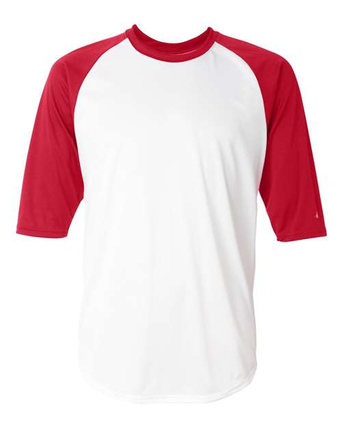 Badger Men's B-Core Three-Quarter Sleeve Baseball T-Shirt - White/ Red