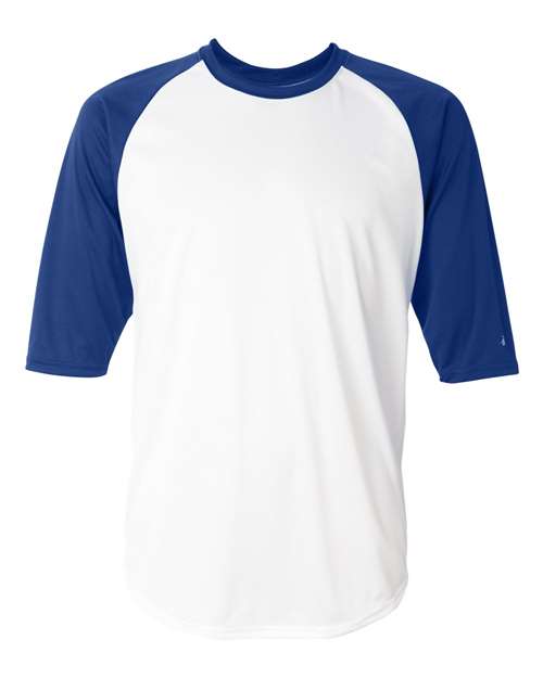 Badger Men's B-Core Three-Quarter Sleeve Baseball T-Shirt - White/ Royal