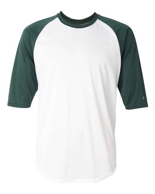 Badger Men's B-Core Three-Quarter Sleeve Baseball T-Shirt - White/ Forest