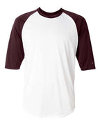 Badger Men's B-Core Three-Quarter Sleeve Baseball T-Shirt - White/ Maroon