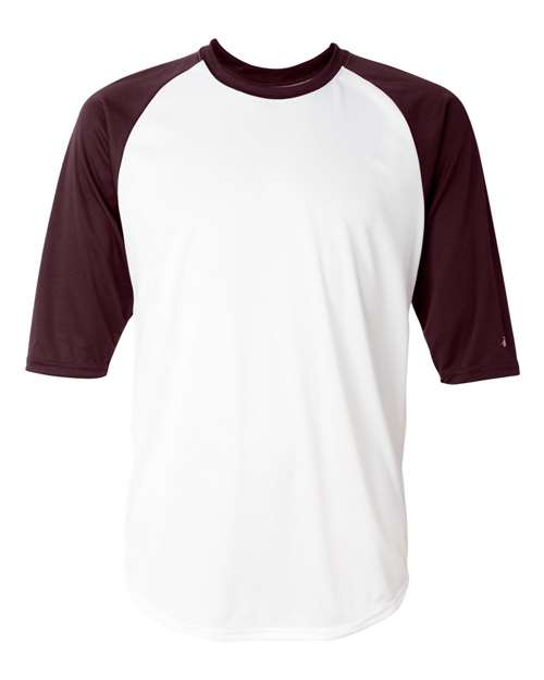 Badger Men's B-Core Three-Quarter Sleeve Baseball T-Shirt - White/ Maroon