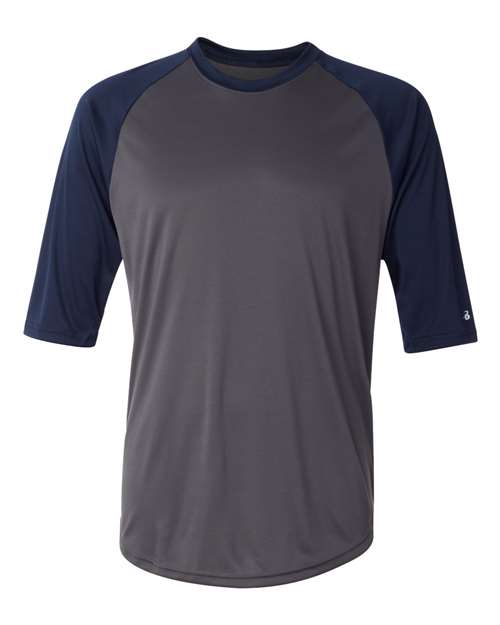 Badger Men's B-Core Three-Quarter Sleeve Baseball T-Shirt - Graphite/ Navy