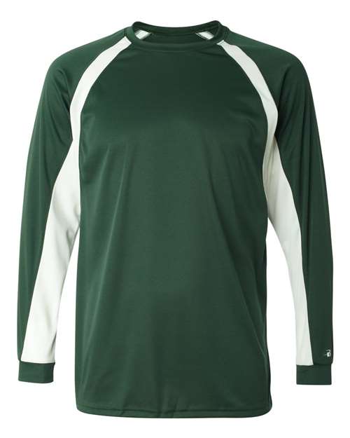 Badger Men's B-Core Hook Long Sleeve T-Shirt - Forest/ White