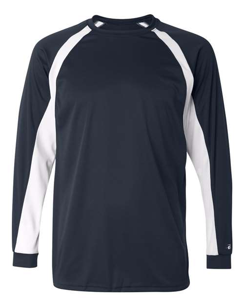 Badger Men's B-Core Hook Long Sleeve T-Shirt - Navy/ White