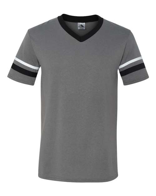 Augusta Sportswear V-Neck Jersey with Striped Sleeves (Part 1 of 2) - Graphite/ Black/ White