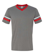 Augusta Sportswear V-Neck Jersey with Striped Sleeves (Part 1 of 2) - Graphite/ Red/ White