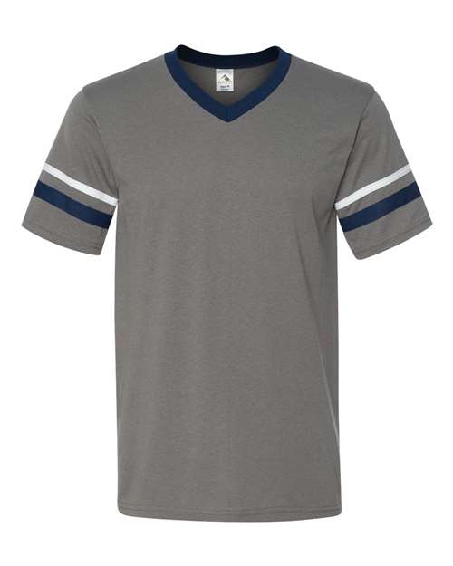 Augusta Sportswear V-Neck Jersey with Striped Sleeves (Part 1 of 2) - Graphite/ Navy/ White