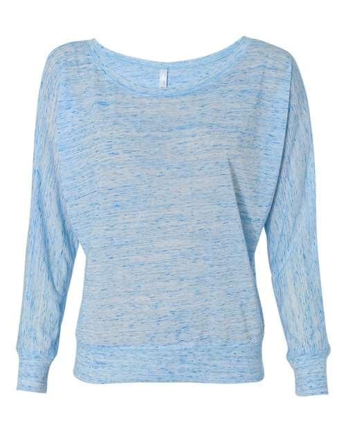 BELLA + CANVAS Women’s Flowy Off Shoulder Long Sleeve Tee - Blue Marble