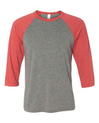 BELLA + CANVAS Unisex Three-Quarter Sleeve Baseball Tee - Grey/ Red Triblend