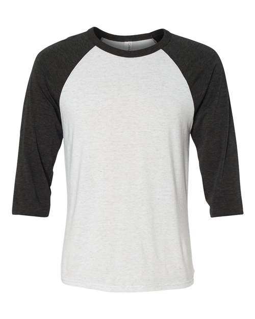 BELLA + CANVAS Unisex Three-Quarter Sleeve Baseball Tee - White Fleck/ Charcoal Triblend