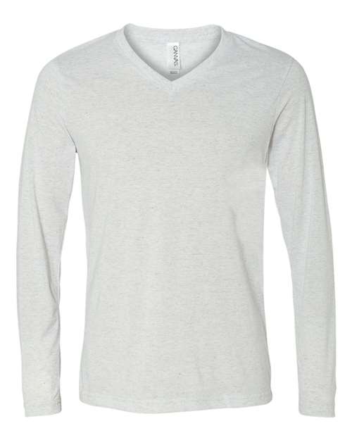 BELLA + CANVAS Unisex Long Sleeve V-Neck Tee - White Fleck Triblend