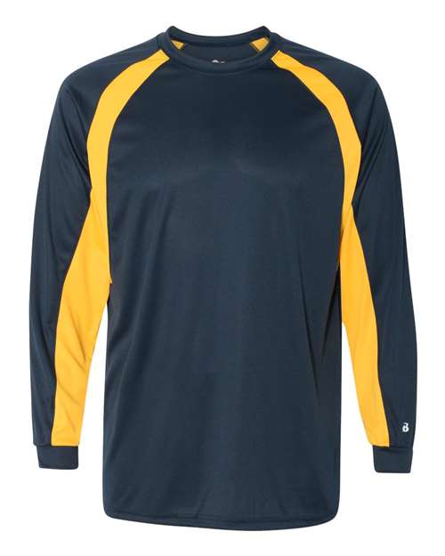 Badger Men's B-Core Hook Long Sleeve T-Shirt - Navy/ Gold