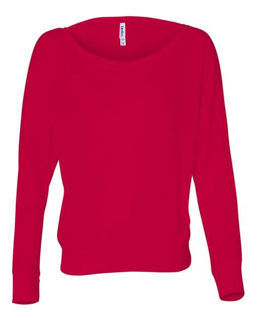 BELLA + CANVAS Women’s Flowy Off Shoulder Long Sleeve Tee - Red