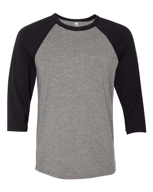 BELLA + CANVAS Unisex Three-Quarter Sleeve Baseball Tee - Deep Heather/ Black