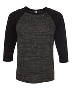 BELLA + CANVAS Unisex Three-Quarter Sleeve Baseball Tee - Black Marble/ Black