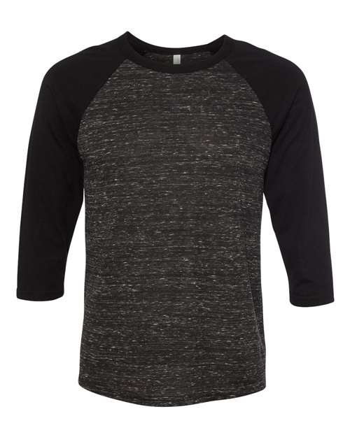 BELLA + CANVAS Unisex Three-Quarter Sleeve Baseball Tee - Black Marble/ Black