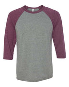 BELLA + CANVAS Unisex Three-Quarter Sleeve Baseball Tee - Grey/ Maroon Triblend